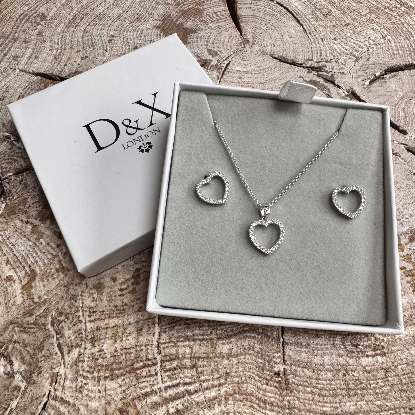 D&X Heart diamante earring and necklace set