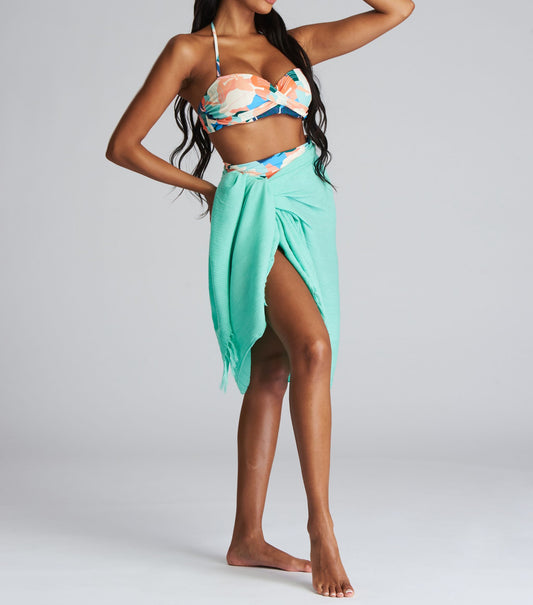 South Beach Crinkle Fringed Sarong Mint