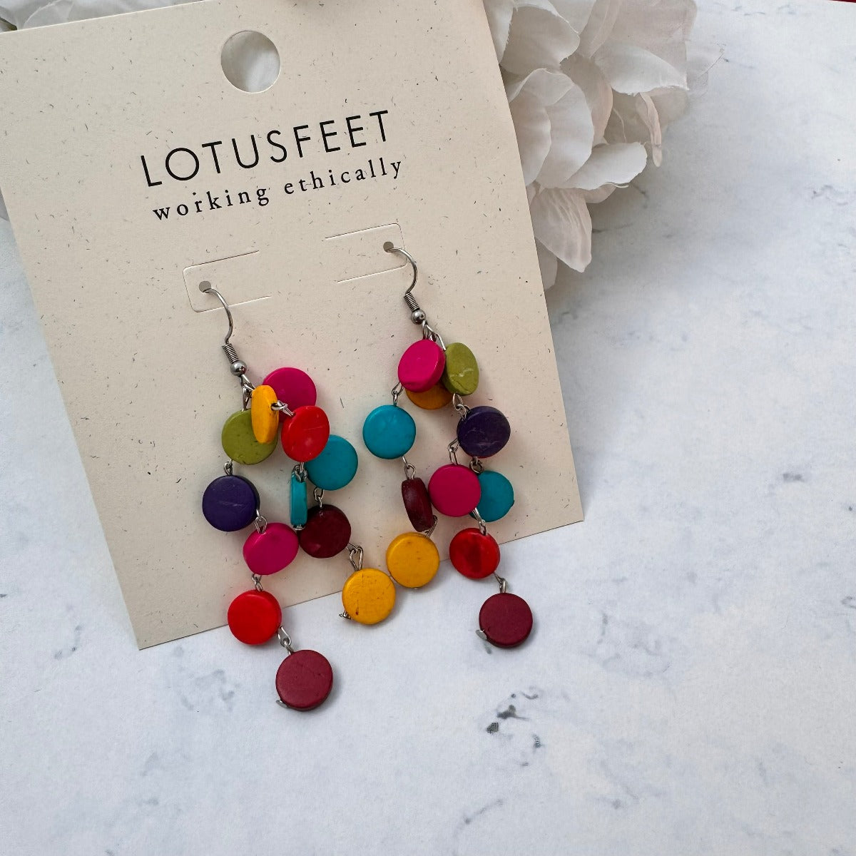 Lotus Feet Rainbow Dropper Earrings