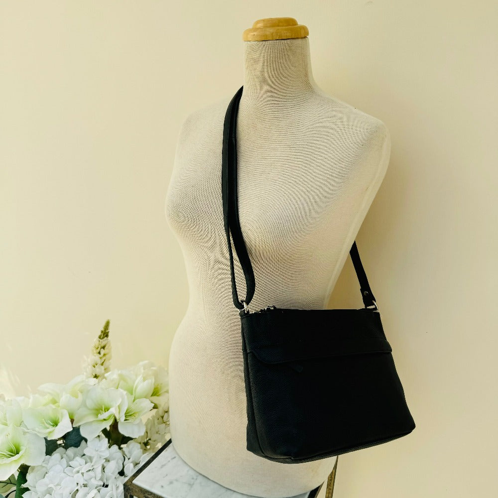 LLG Pebble Leather Twin Top Zip Handbag