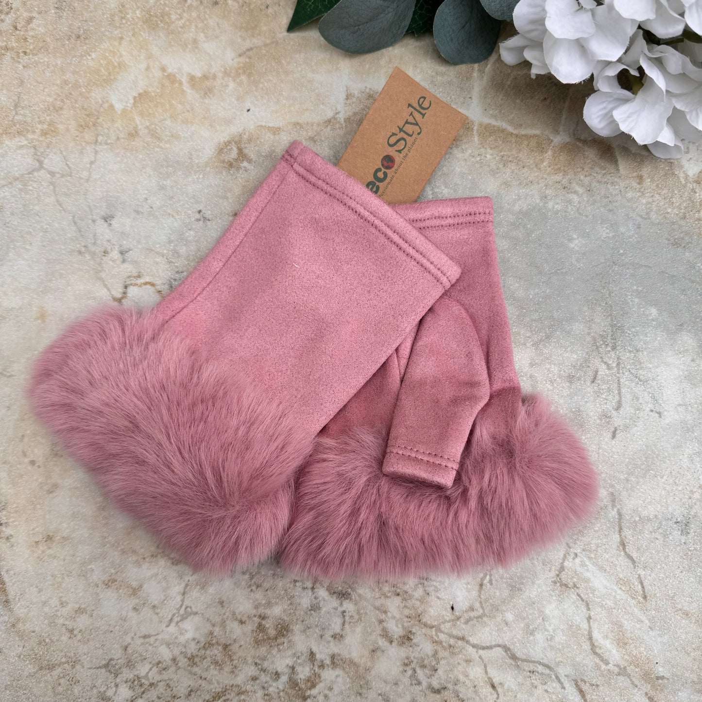 Butterfly Fingerless Faux Fur Edge Gloves