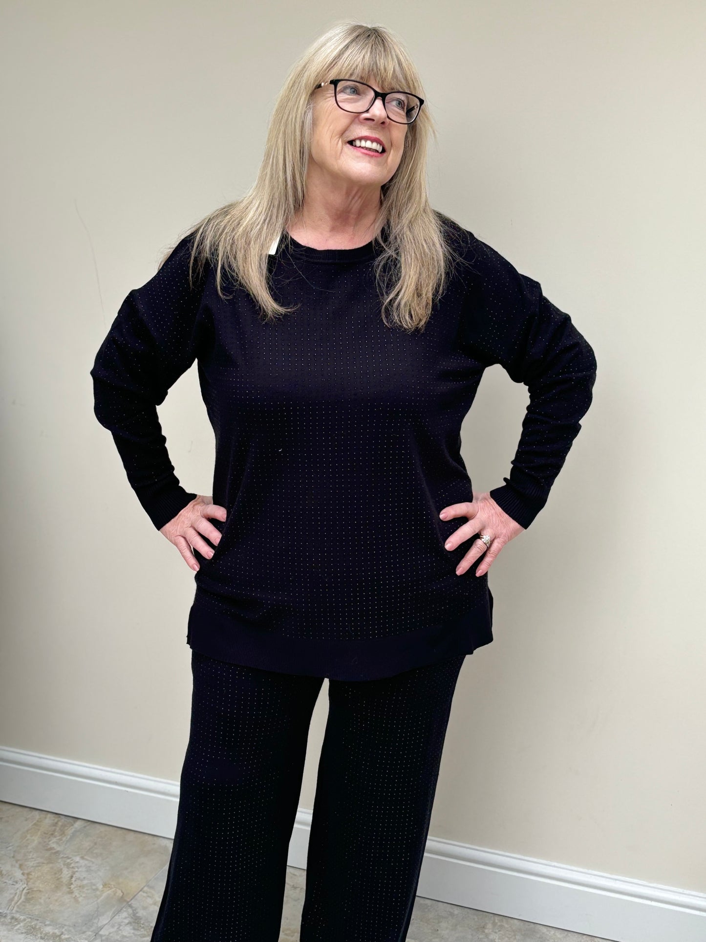 Malissa J WF2287 Long Sleeve Knit with Allover Stud Detail