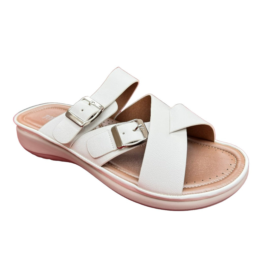 Top Staka Slip on Criss Cross Sandal in Faux Leather Black or White Available