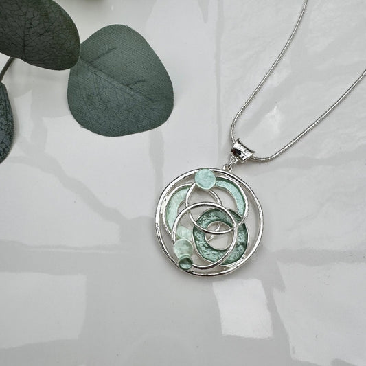 Silver and Mint Green Pendant Necklace Mint