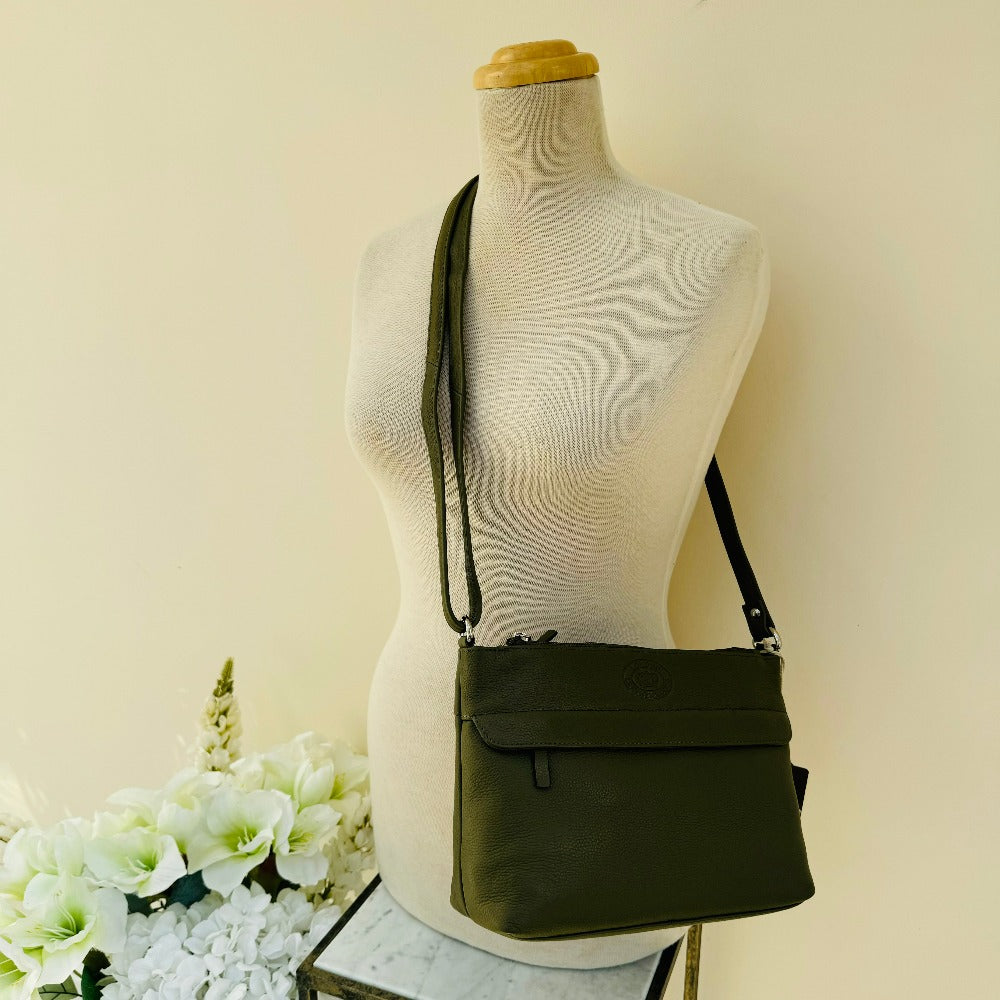 LLG Pebble Leather Twin Top Zip Handbag