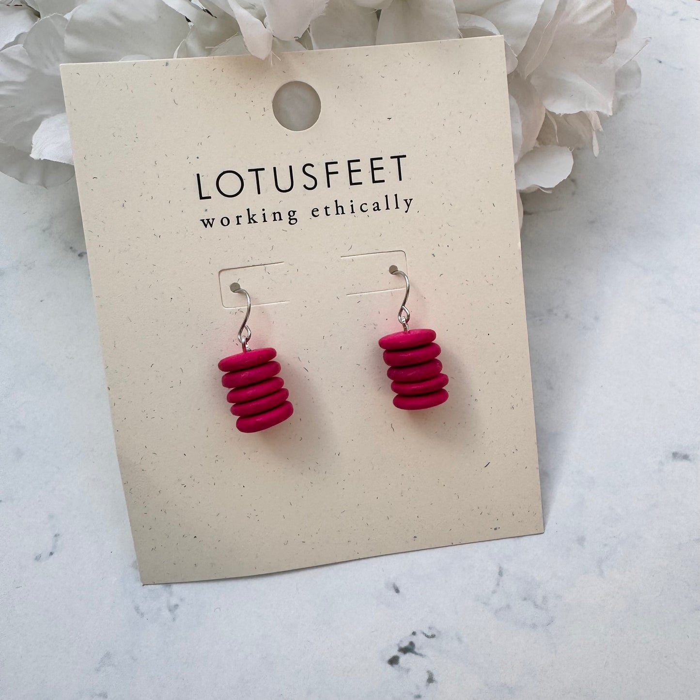 Lotus Feet Fuchsia Coco Stack Dropper Earrings