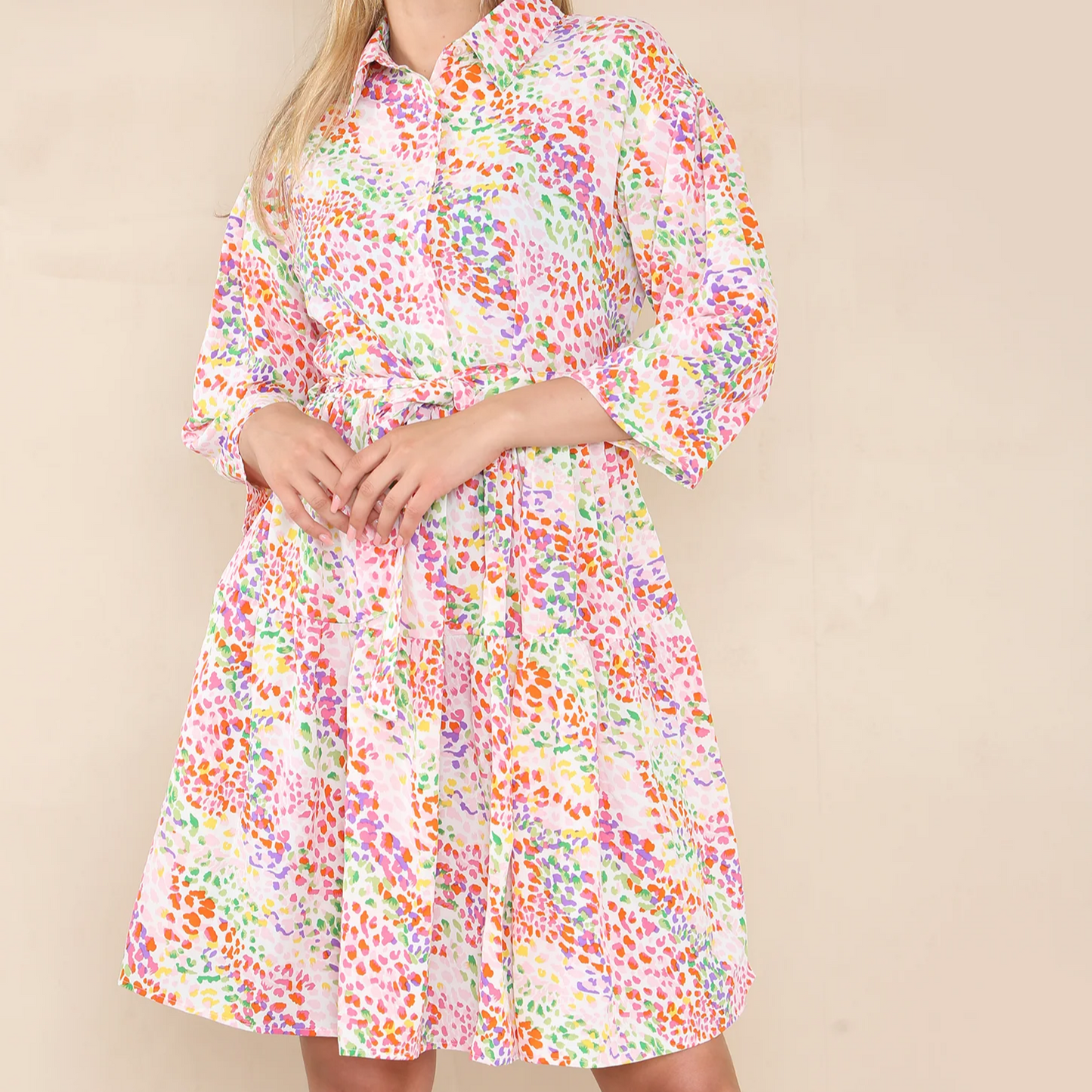 Rainbow leopard printed tier dress