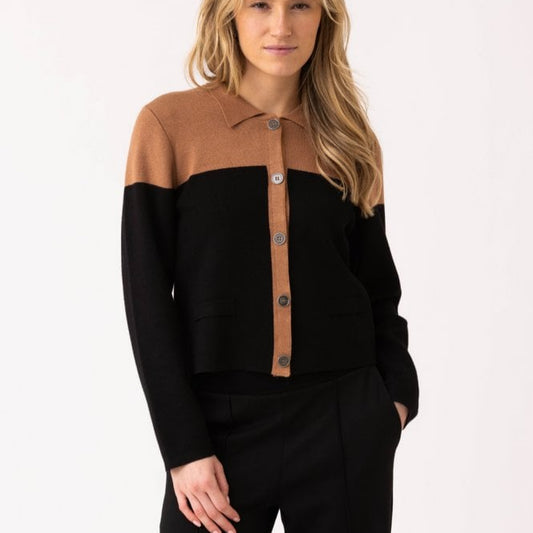 Marble 8115 Tan & Black Button Down Cardigan