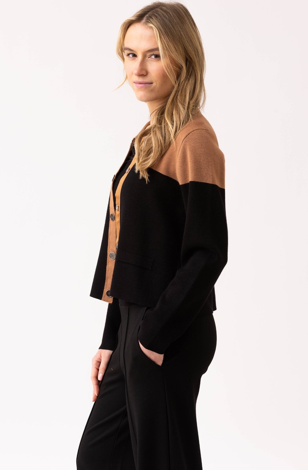 Marble 8115 Tan & Black Button Down Cardigan