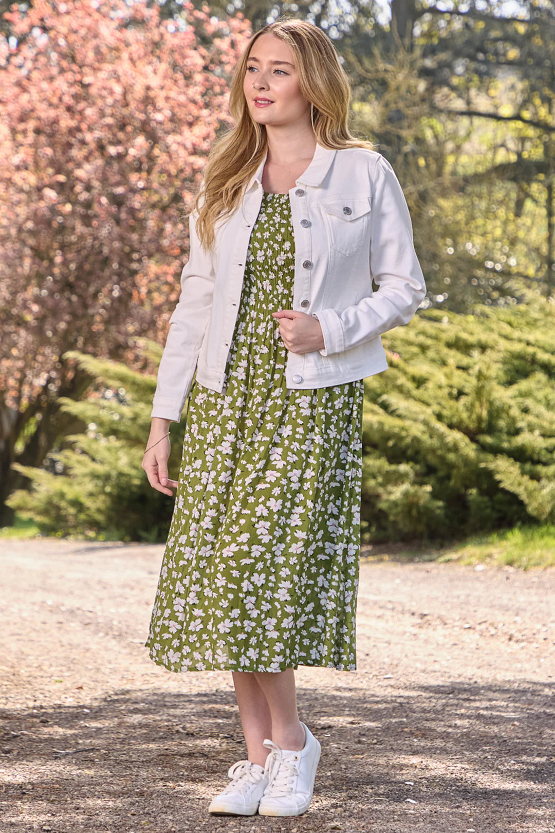 Mudflower Floral Print Shirred Dress
