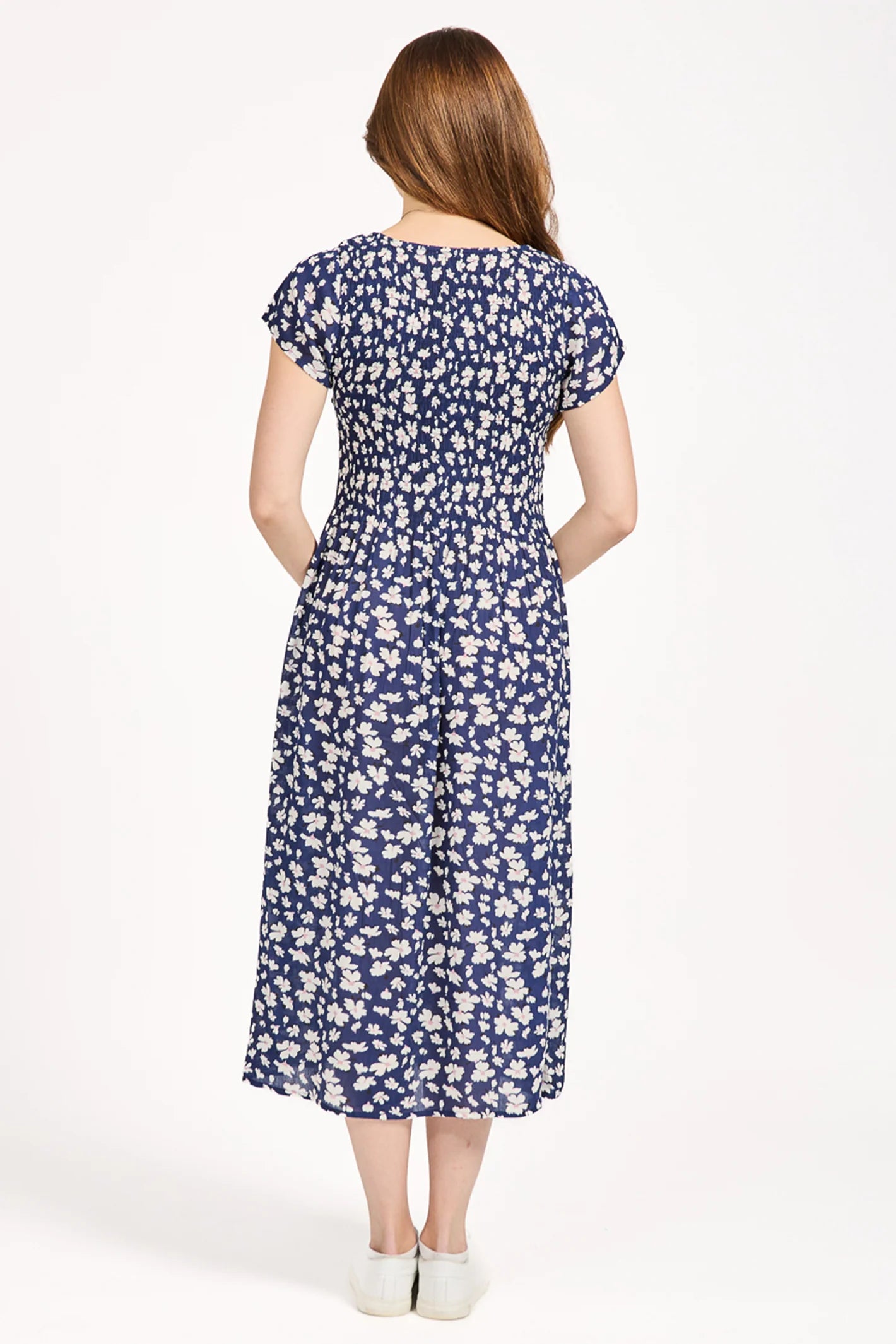 Mudflower Floral Print Shirred Dress