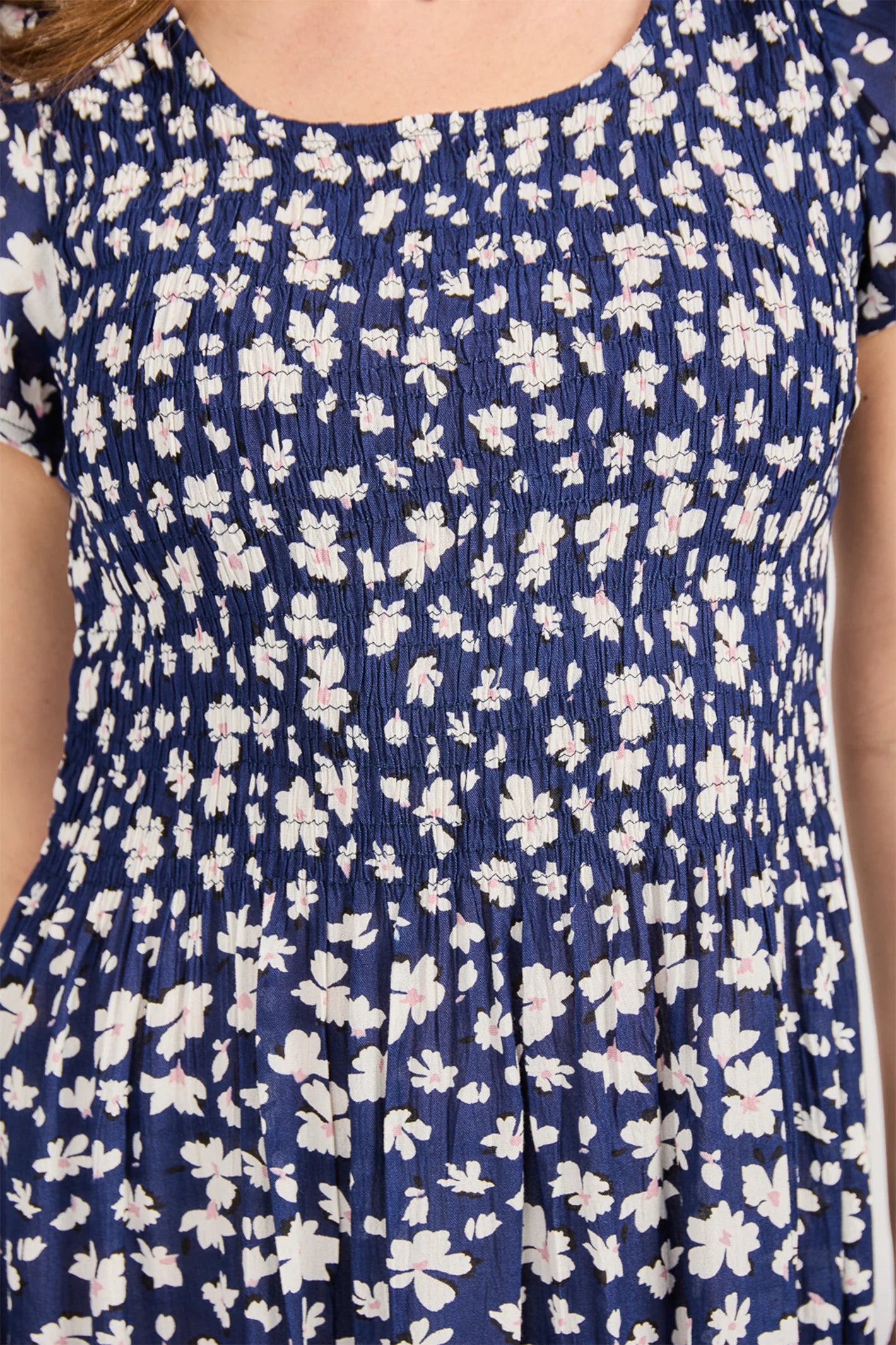 Mudflower Floral Print Shirred Dress