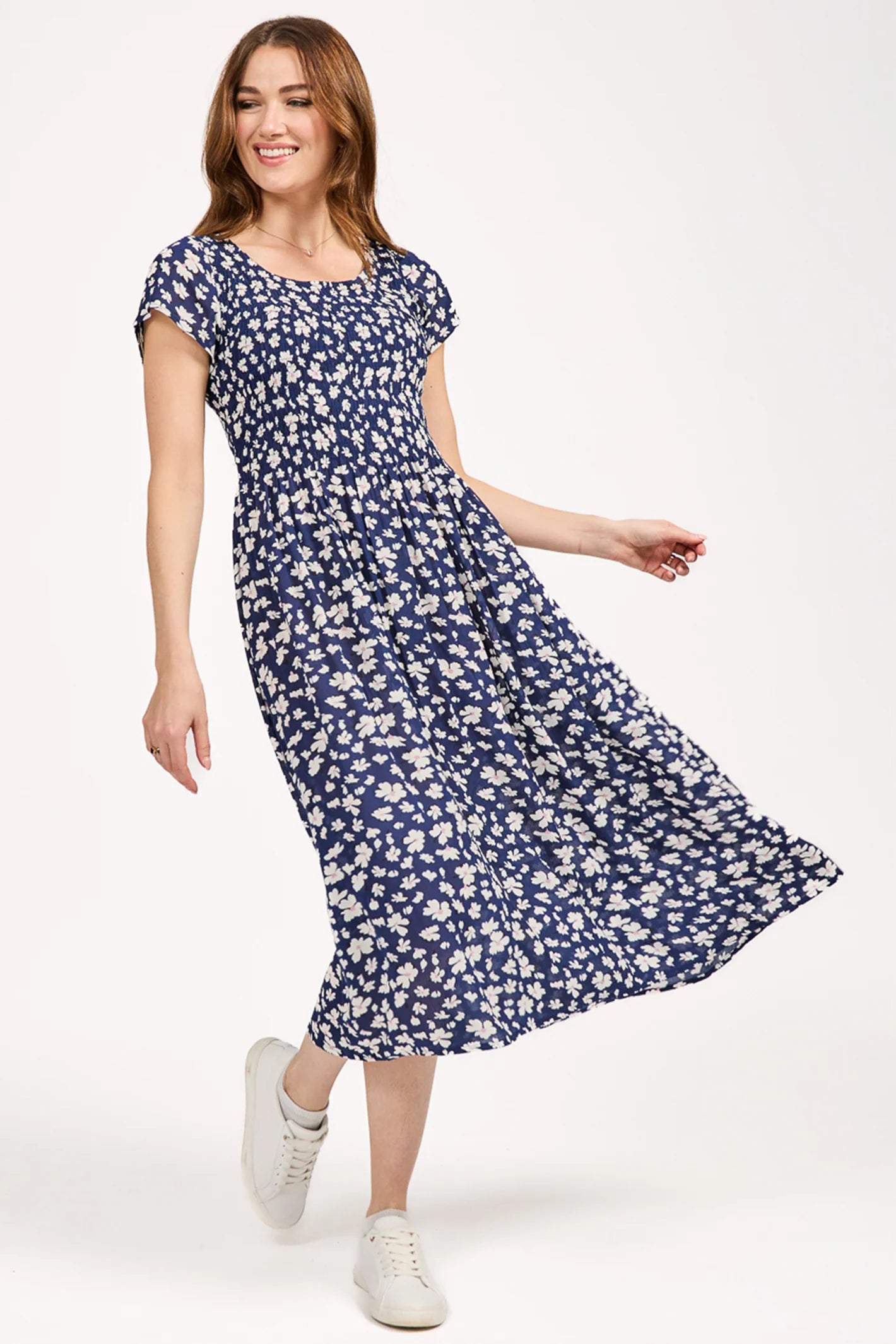 Mudflower Floral Print Shirred Dress