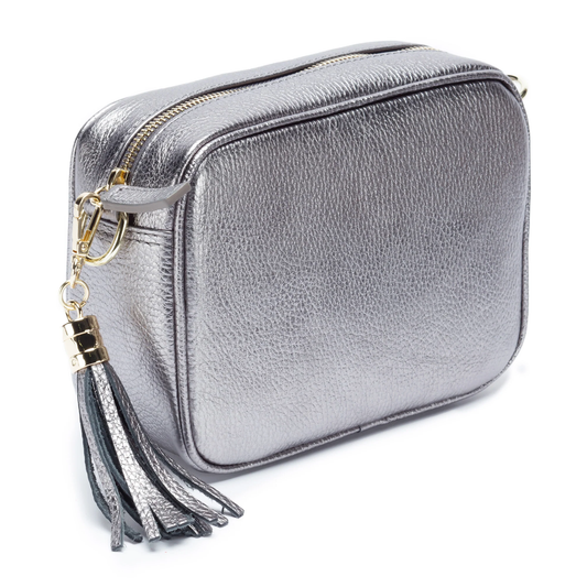Elie Beaumont Pewter Leather Crossbody Bag
