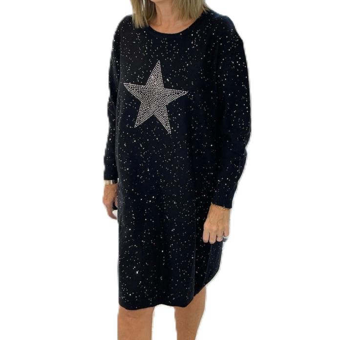 Malissa J Sequin Knit Knee Length Dress with Studded Star