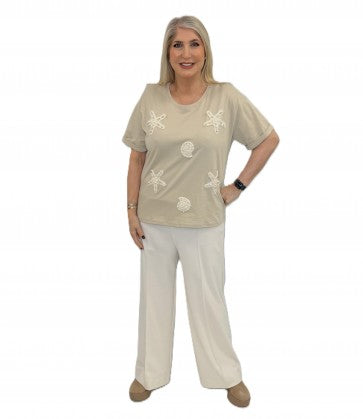 Malissa J WF2796 Round Neck Jersey T-shirt with Starfish and Shells