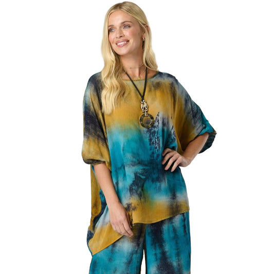 Saloos Teal Tie Dye Top with Necklace