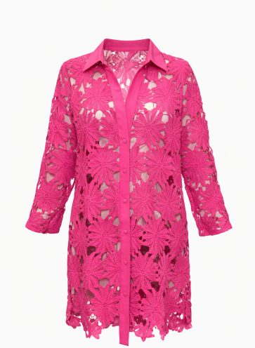 Malissa J WF1729 Daisy Lace Button Through Shirt with Solid Collar