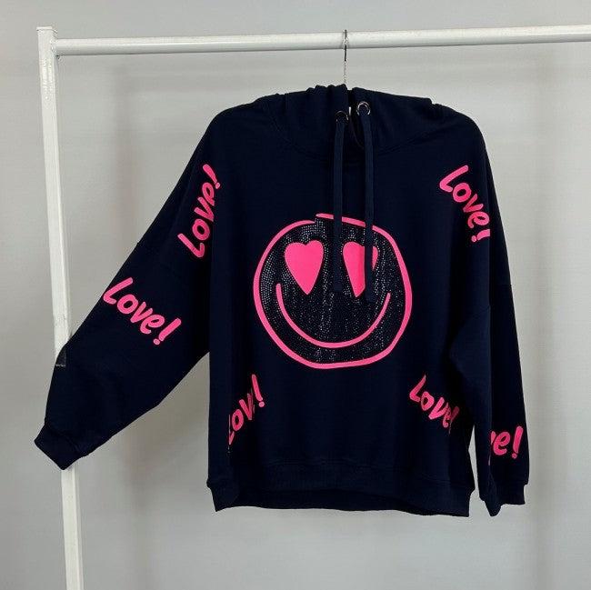 Malissa J Hooded Loopback Jumper with Smile Face Motif