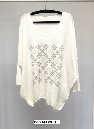 Malissa J V Neck Jumper with Flower Bling