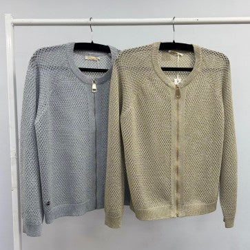 Malissa J WF2377 Metallic Knit Zip Jacket
