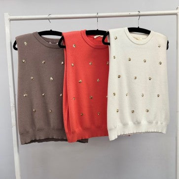 Malissa j Sleeveless knit top with sequins