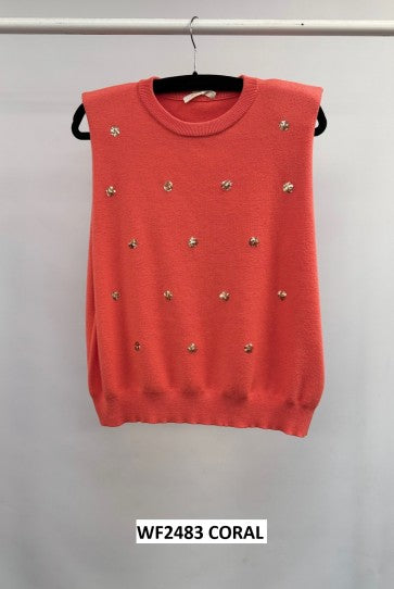 Malissa j Sleeveless knit top with sequins