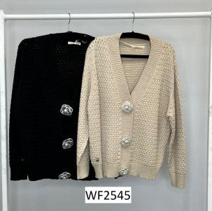 Malissa J WF2545 Waffle Knit Cardigan with Carmellia Poppers
