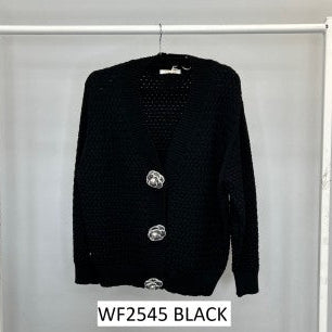 Malissa J WF2545 Waffle Knit Cardigan with Carmellia Poppers