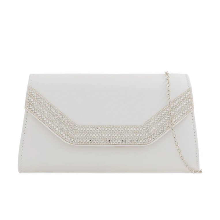 Koko Z2275 White Diamante Edge Clutch Bag