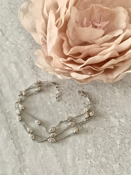 Annabella Triple Chain Rhodium Plated Silver Bracelet