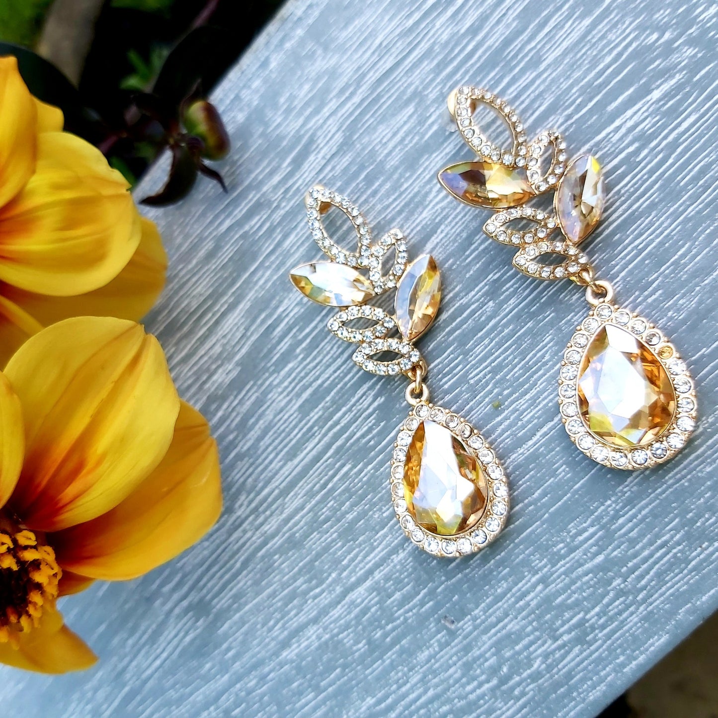 Gold Tear Shaped Long Earring