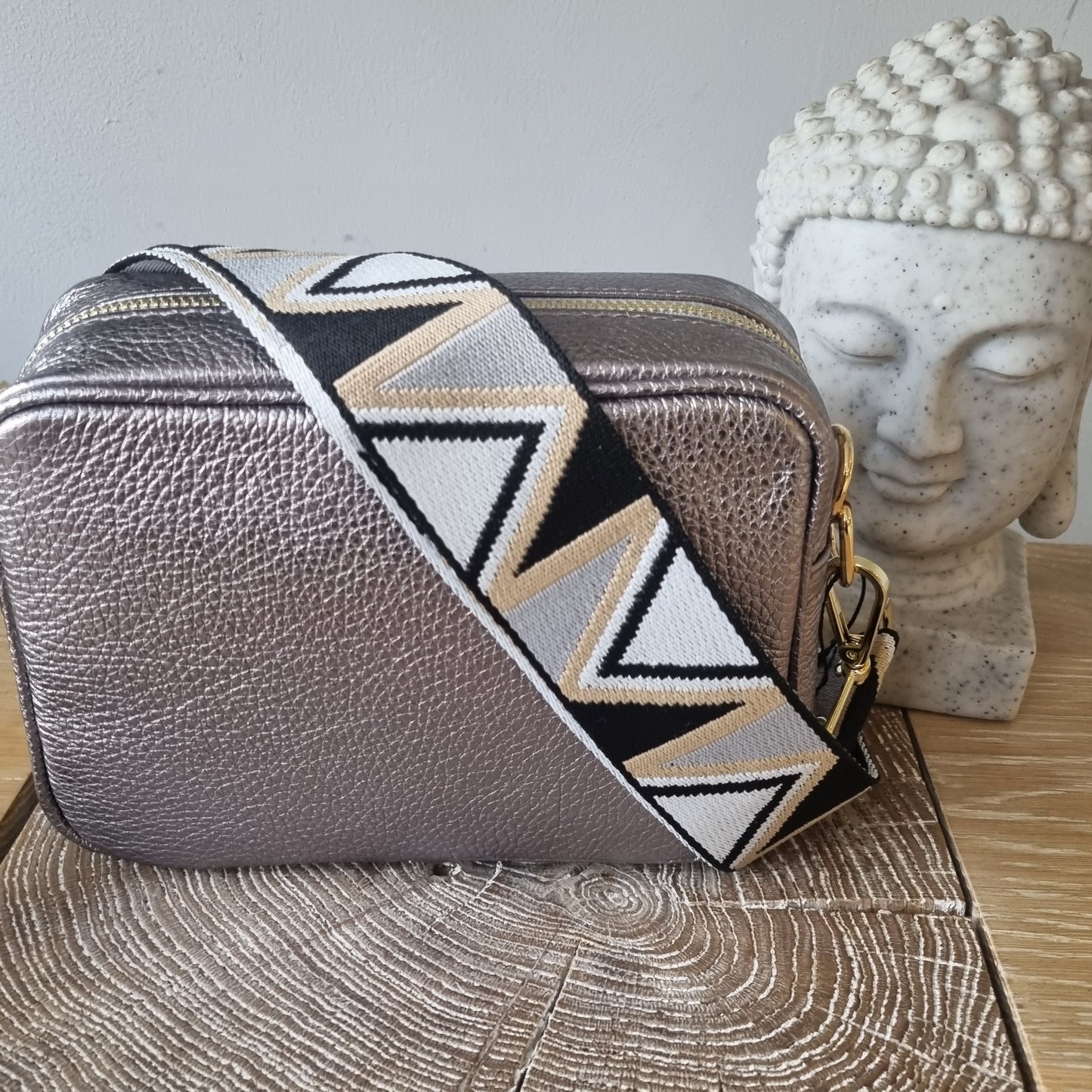 Elie Beaumont Pewter Leather Crossbody Bag