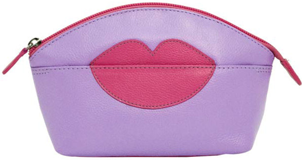 Leather Cosmetic Pouch with Lips Detail