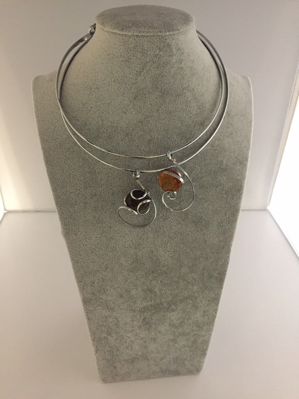 Medium Stone Necklace Handmade in Rhodium Plated Metal
