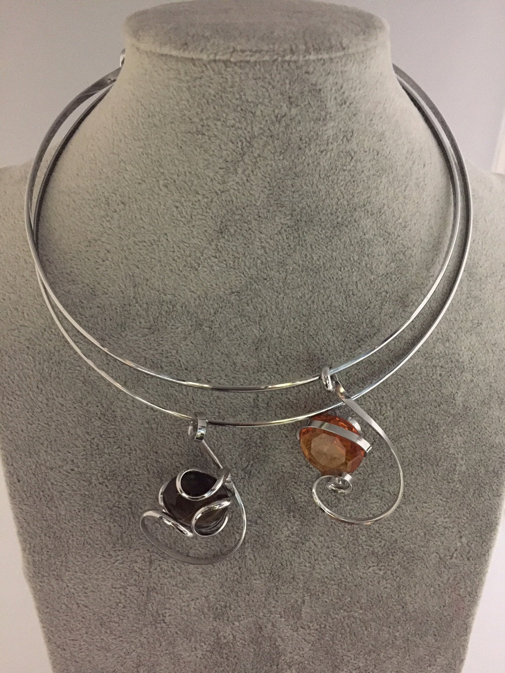Medium Stone Necklace Handmade in Rhodium Plated Metal
