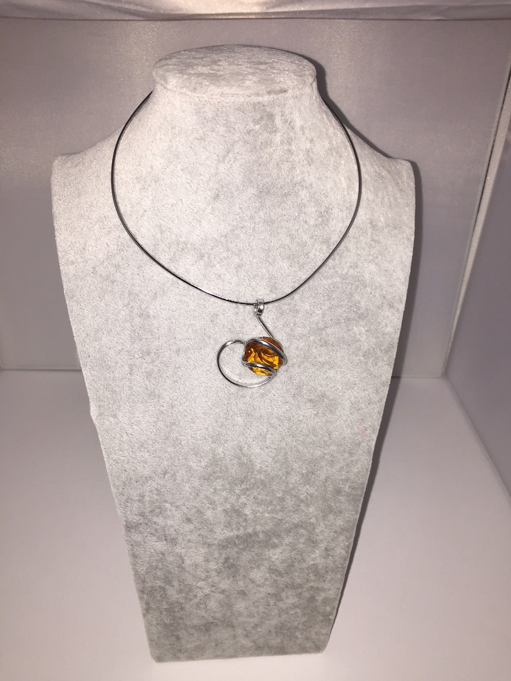 Medium Stone Necklace Handmade in Rhodium Plated Metal