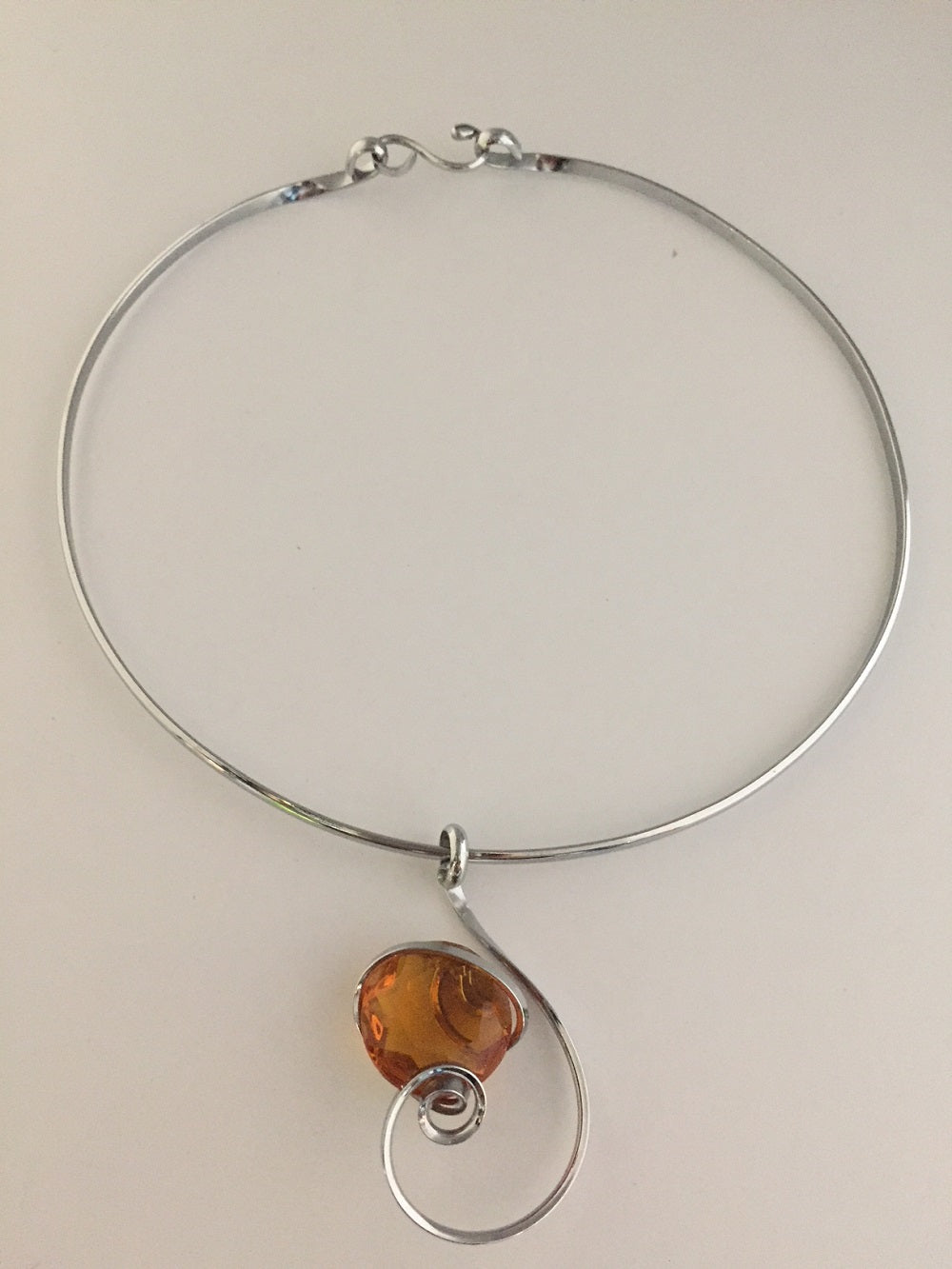 Medium Stone Necklace Handmade in Rhodium Plated Metal