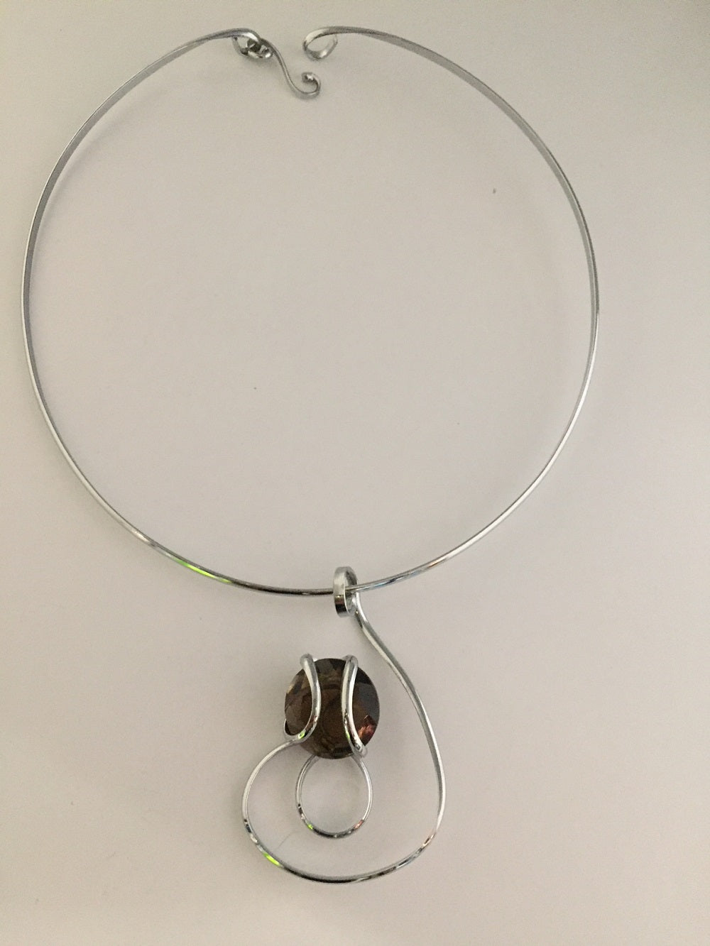 Medium Stone Necklace Handmade in Rhodium Plated Metal
