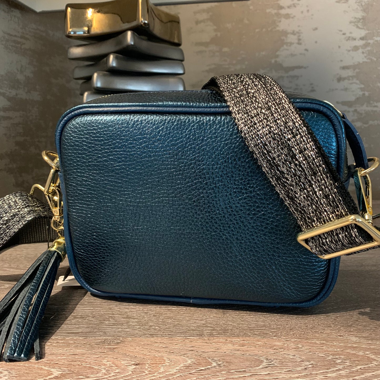 Elie Beaumont Teal Metallic Leather Crossbody Bag