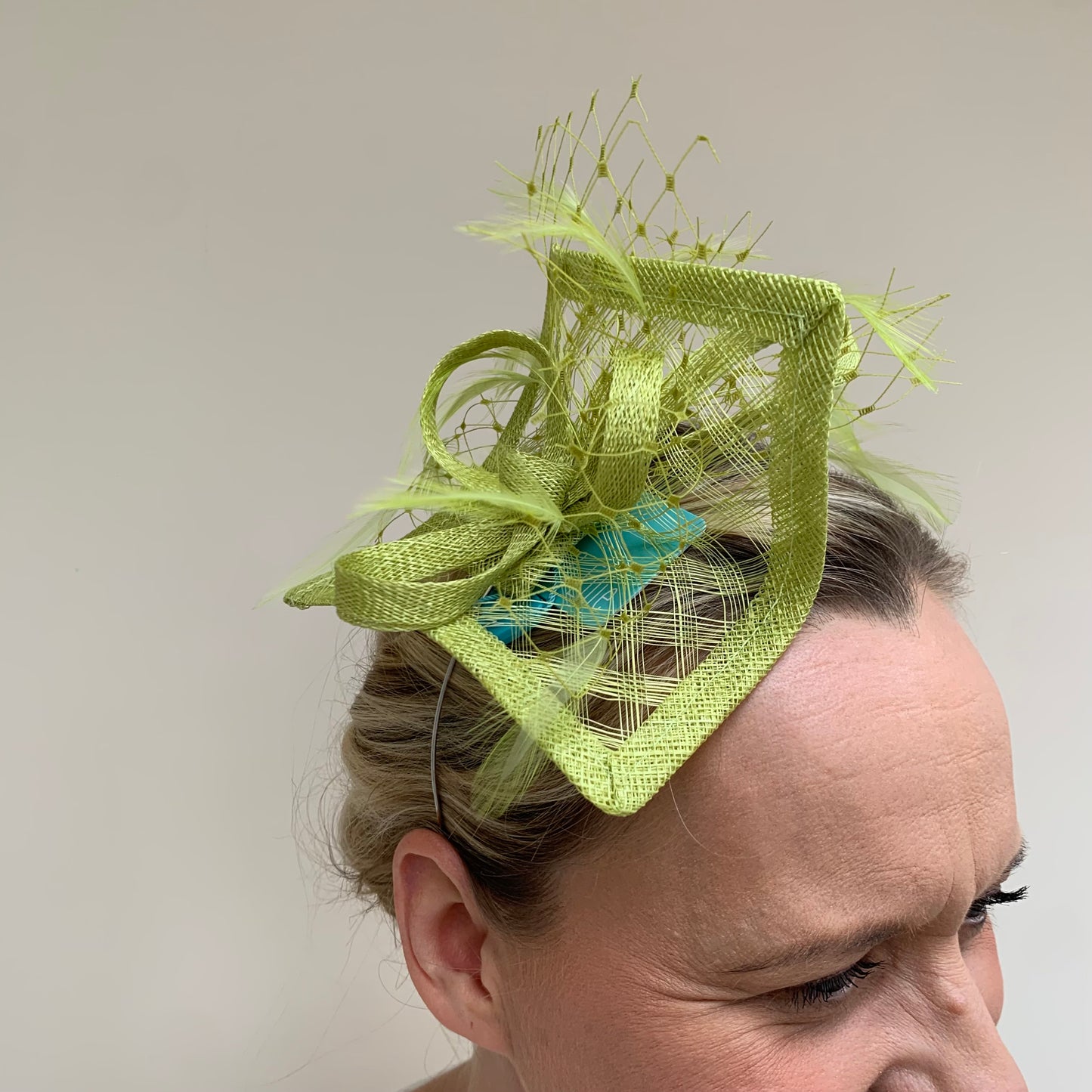 Max and Ellie HF1 Small Fascinator on Headband in Greens