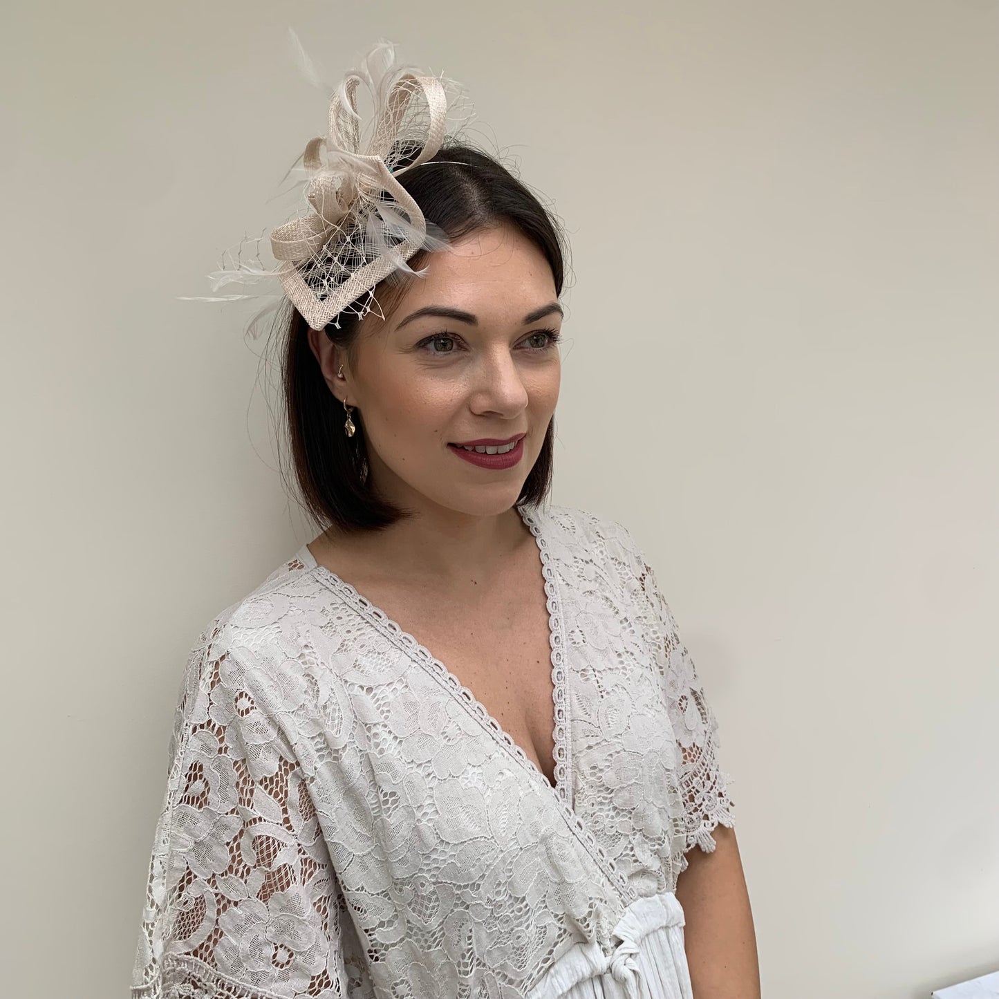 Max and Ellie HF1 Small Fascinator on Headband in Nudes