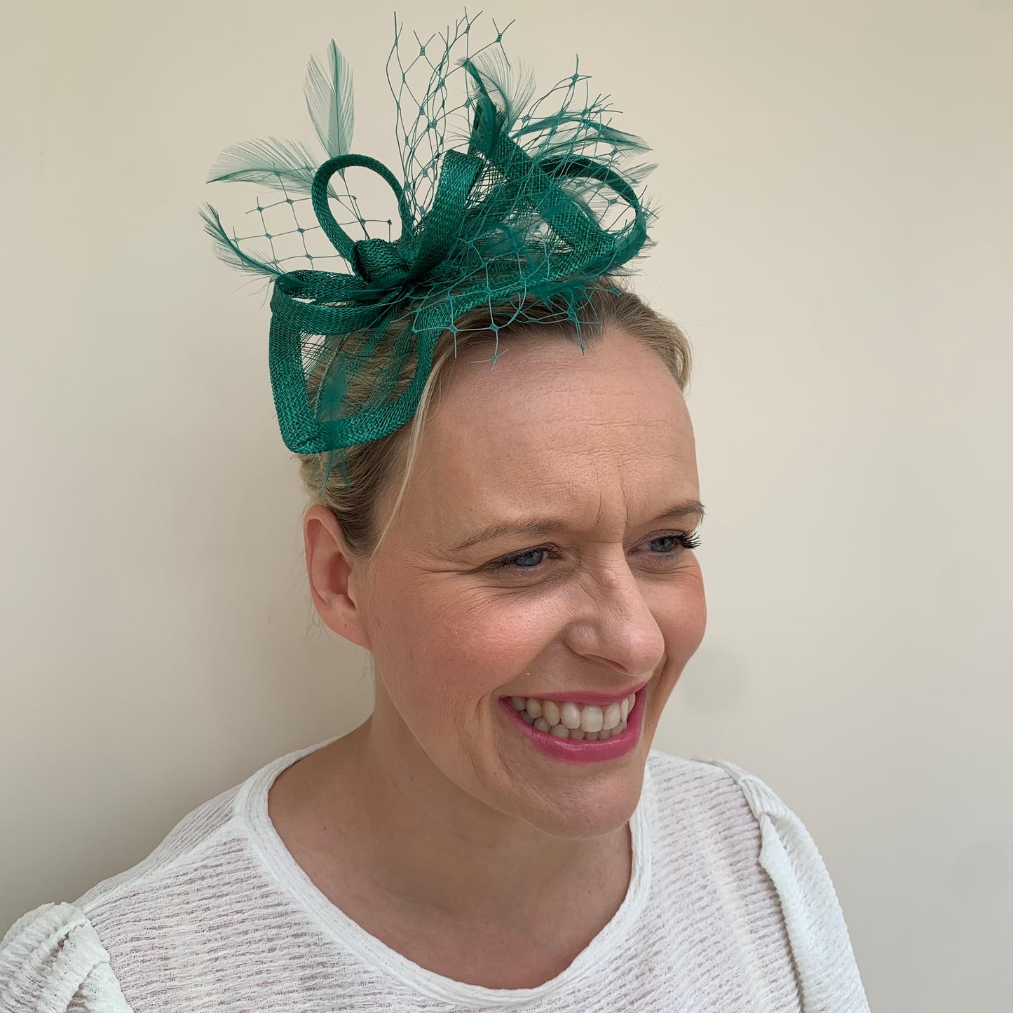Max and Ellie HF1 Small Fascinator on Headband in Greens