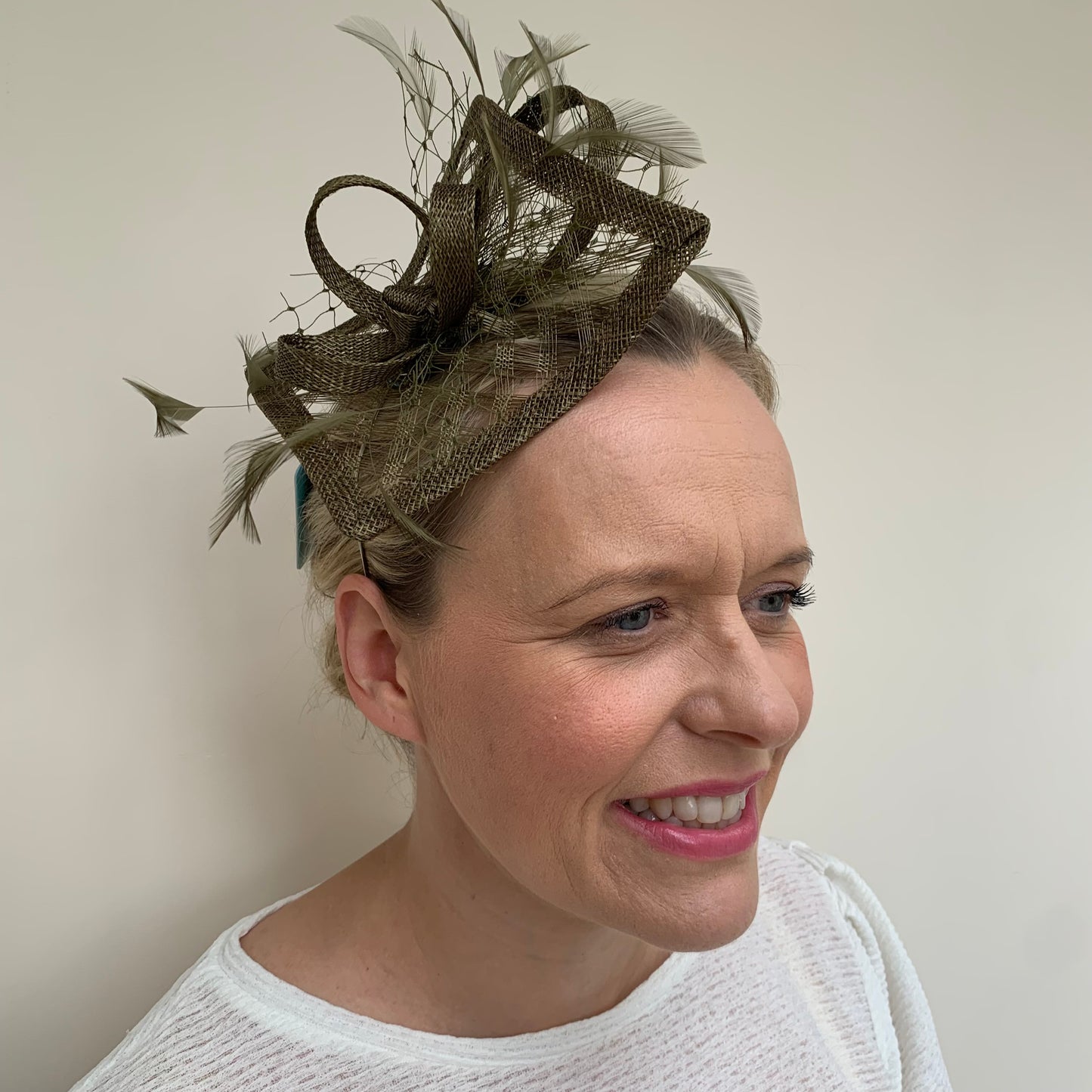 Max and Ellie HF1 Small Fascinator on Headband in Greens