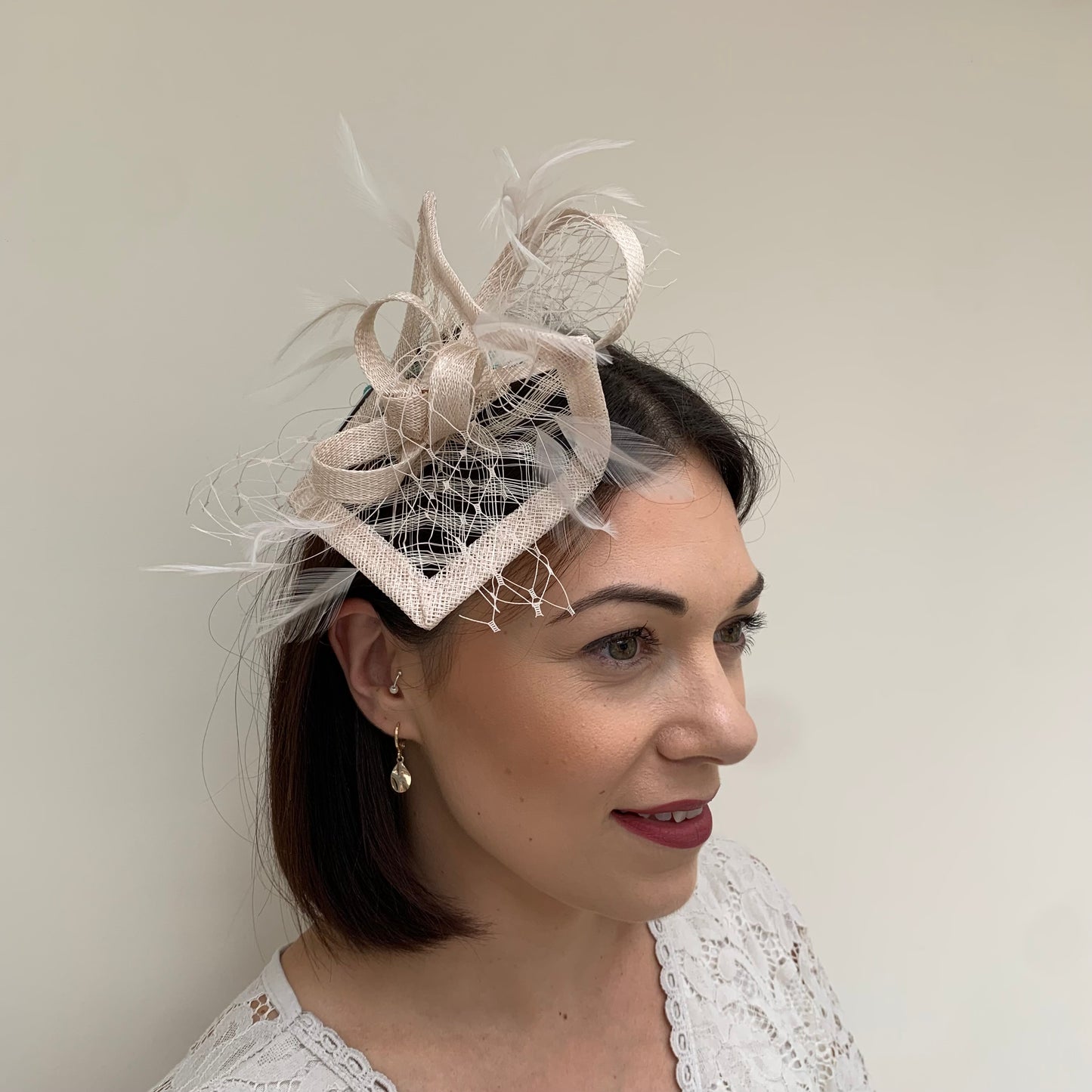 Max and Ellie HF1 Small Fascinator on Headband in Nudes