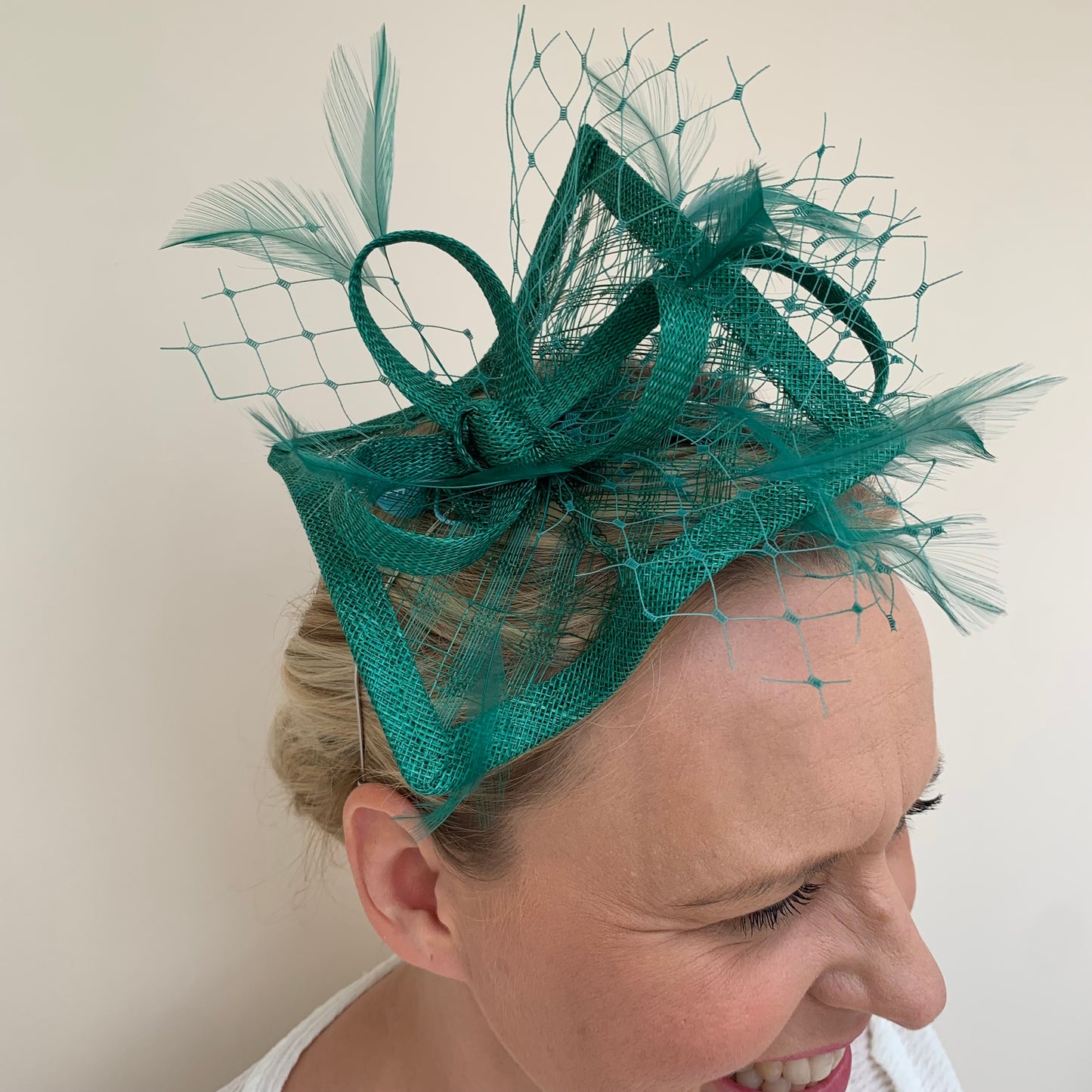 Max and Ellie HF1 Small Fascinator on Headband in Greens
