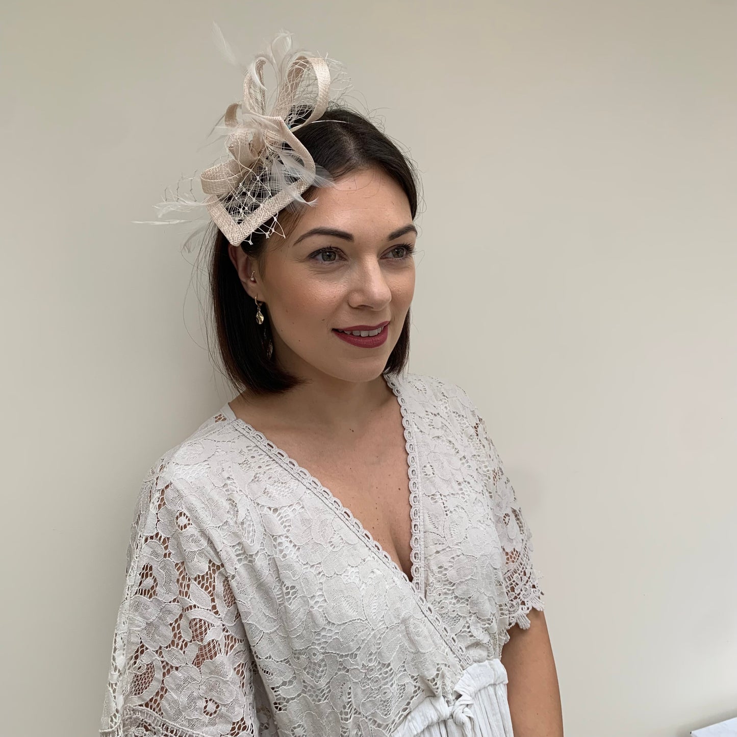 Max and Ellie HF1 Small Fascinator on Headband in Nudes