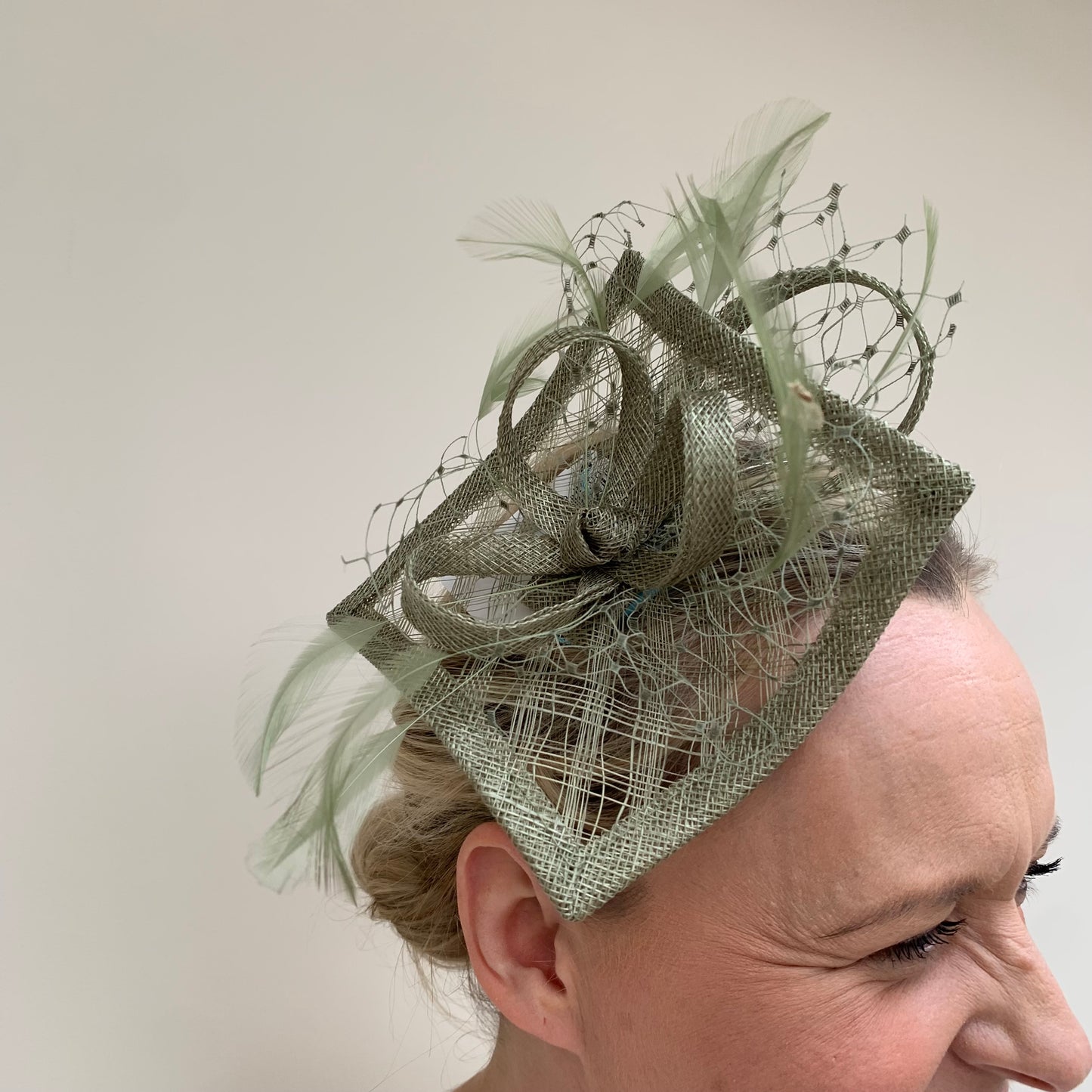 Max and Ellie HF1 Small Fascinator on Headband in Greens