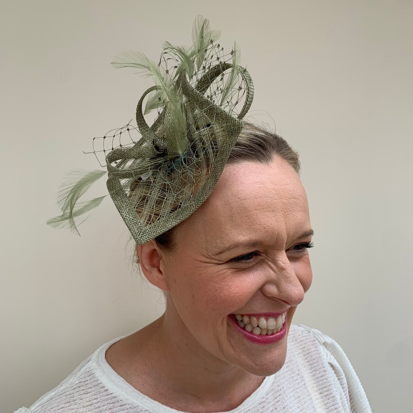 Max and Ellie HF1 Small Fascinator on Headband in Greens