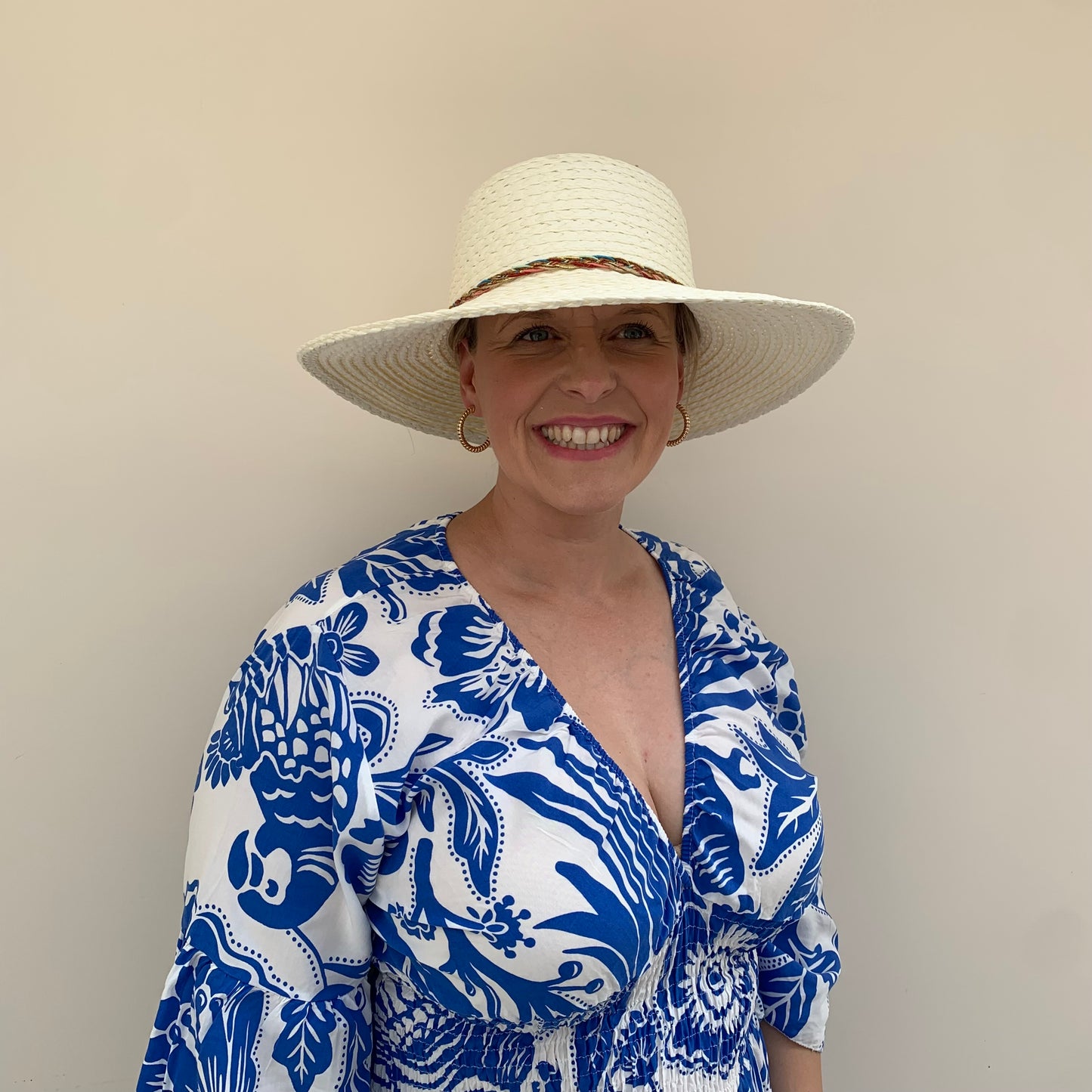 Wide Brim Straw Hat with Detailed Band